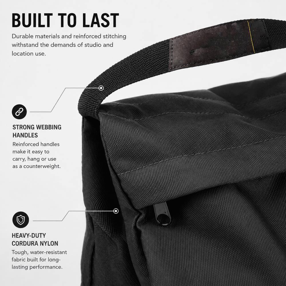 BUILT TO LAST  
Durable materials and reinforced stitching withstand the demands of studio and location use.  

STRONG WEBBING HANDLES  
Reinforced handles make it easy to carry, hang or use as a counterweight.  

HEAVY-DUTY CORDURA NYLON  
Tough, water-resistant fabric built for long-lasting performance.