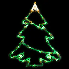 Northlight - Lighted Christmas Tree Window Silhouette Decoration - 15" - Green and Yellow Lights - White