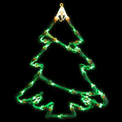 Front. Northlight - Lighted Christmas Tree Window Silhouette Decoration - 15" - Green and Yellow Lights - White.