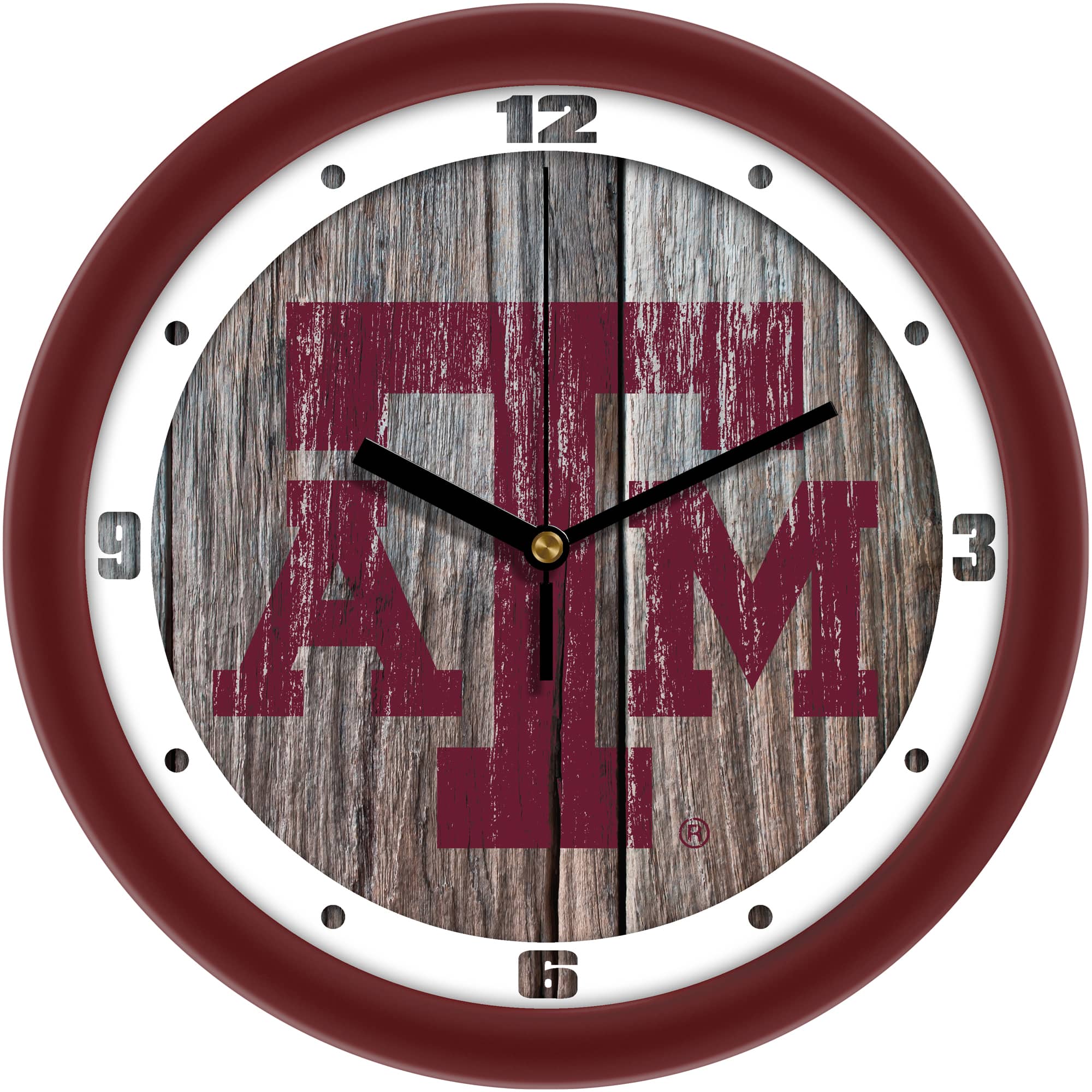 MpDirect - Texas A&M Aggies 11.5'' Suntime Premium Glass Face Weathered Wood Wall Clock - Multicolor