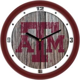 MpDirect - Texas A&M Aggies 11.5'' Suntime Premium Glass Face Weathered Wood Wall Clock - Multicolor