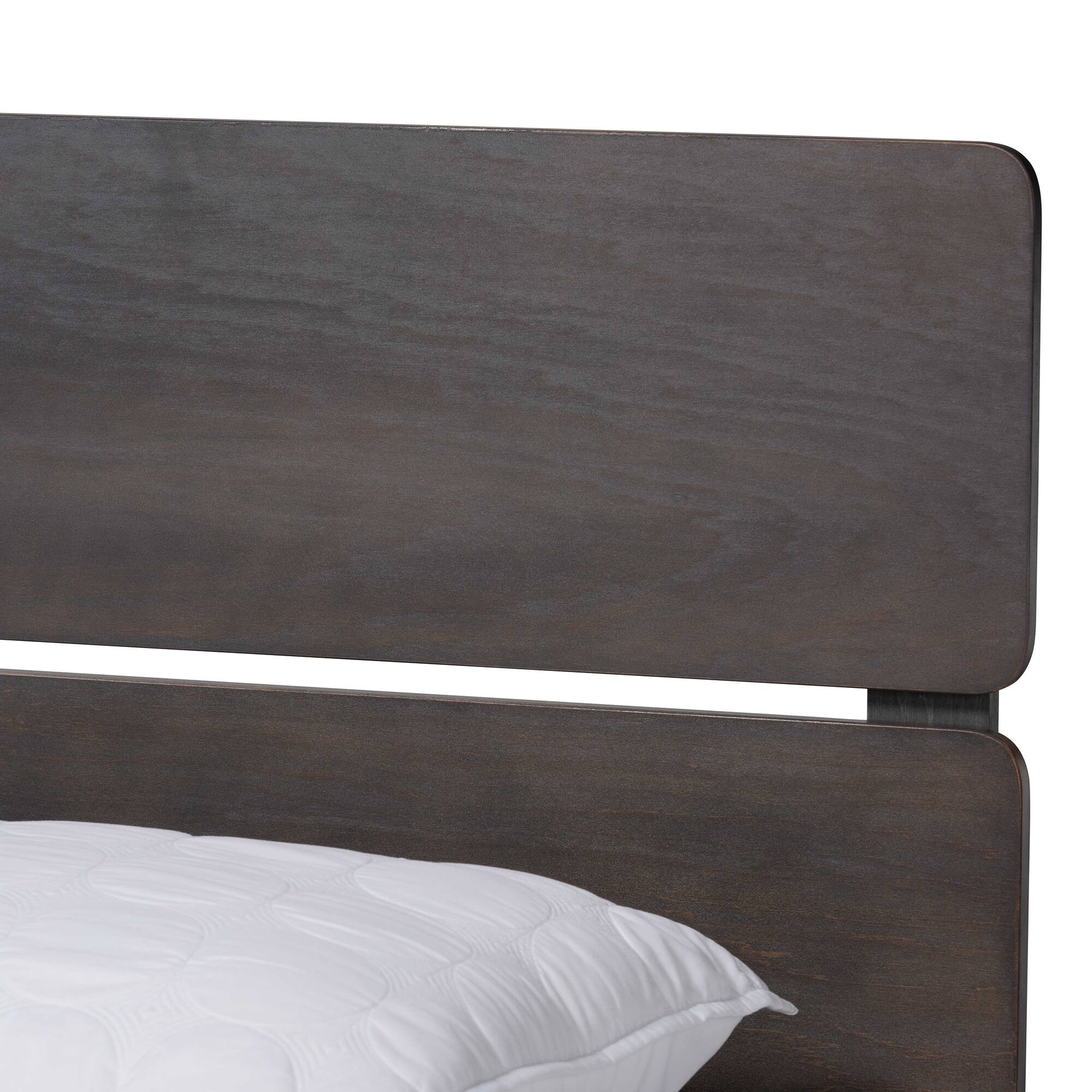 Back. Baxton Studio - Anthony Modern and Contemporary Oak Finished Wood Panel Bed - Dark Greyish Oak.