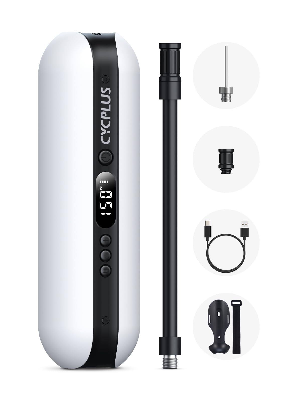 Front. JETRANSPORT - Electric Air Compressor Portable Bicycle Pump Car Tire Inflator Max 150 Psi Auto Shut-off With Presta And S - white.