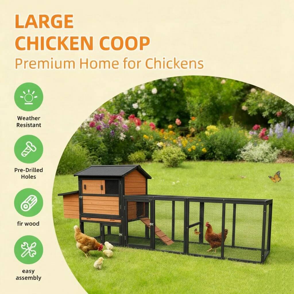 LARGE CHICKEN COOP  
Premium Home for Chickens  

- Weather Resistant  
- Pre-Drilled Holes  
- fir wood  
- easy assembly
