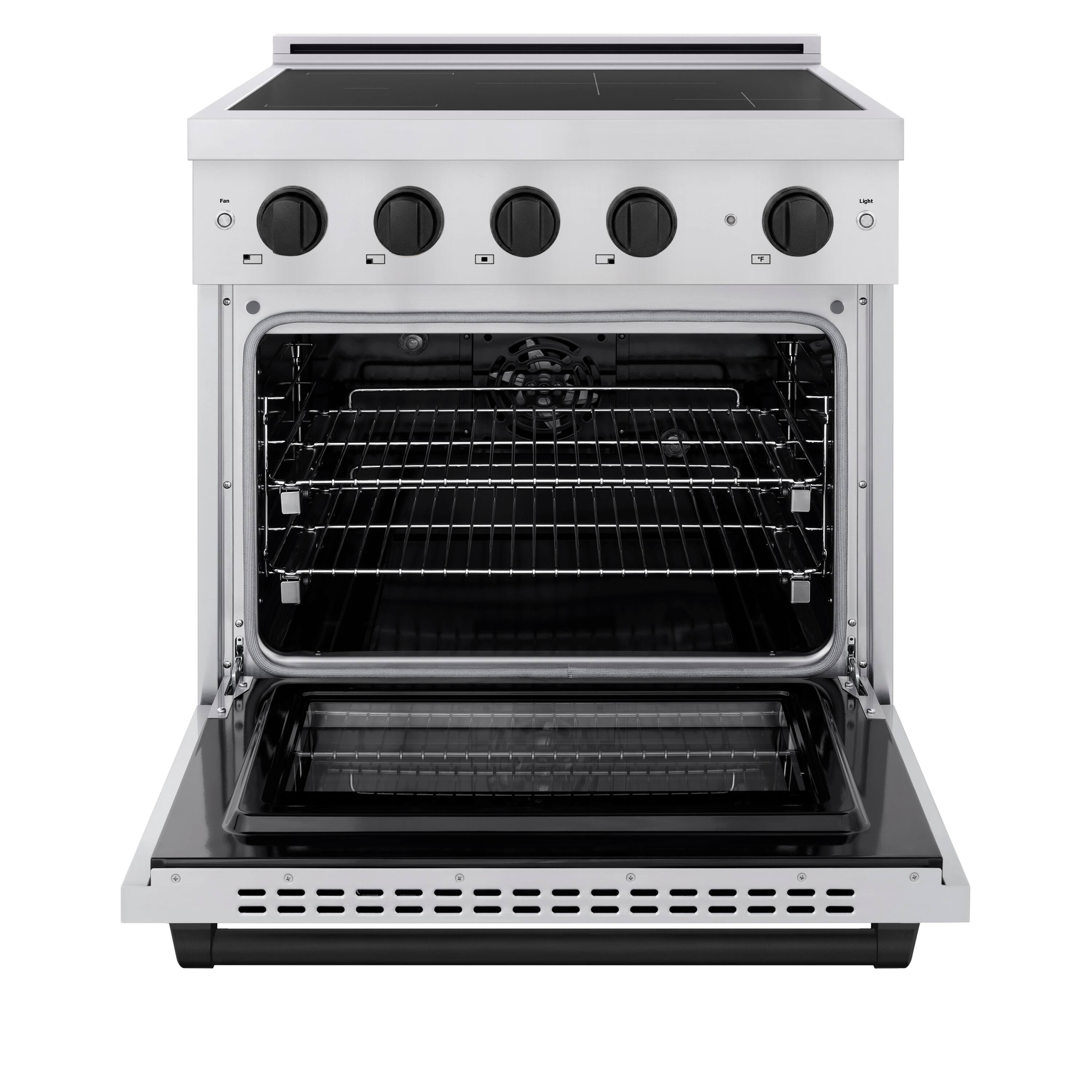 Angle. ZLINE - Autograph 30 in. 4.2 cu. ft. Paramount Freestanding Induction Range with 4 Burners and Electric Oven w/ Black Accents - Stainless Steel.