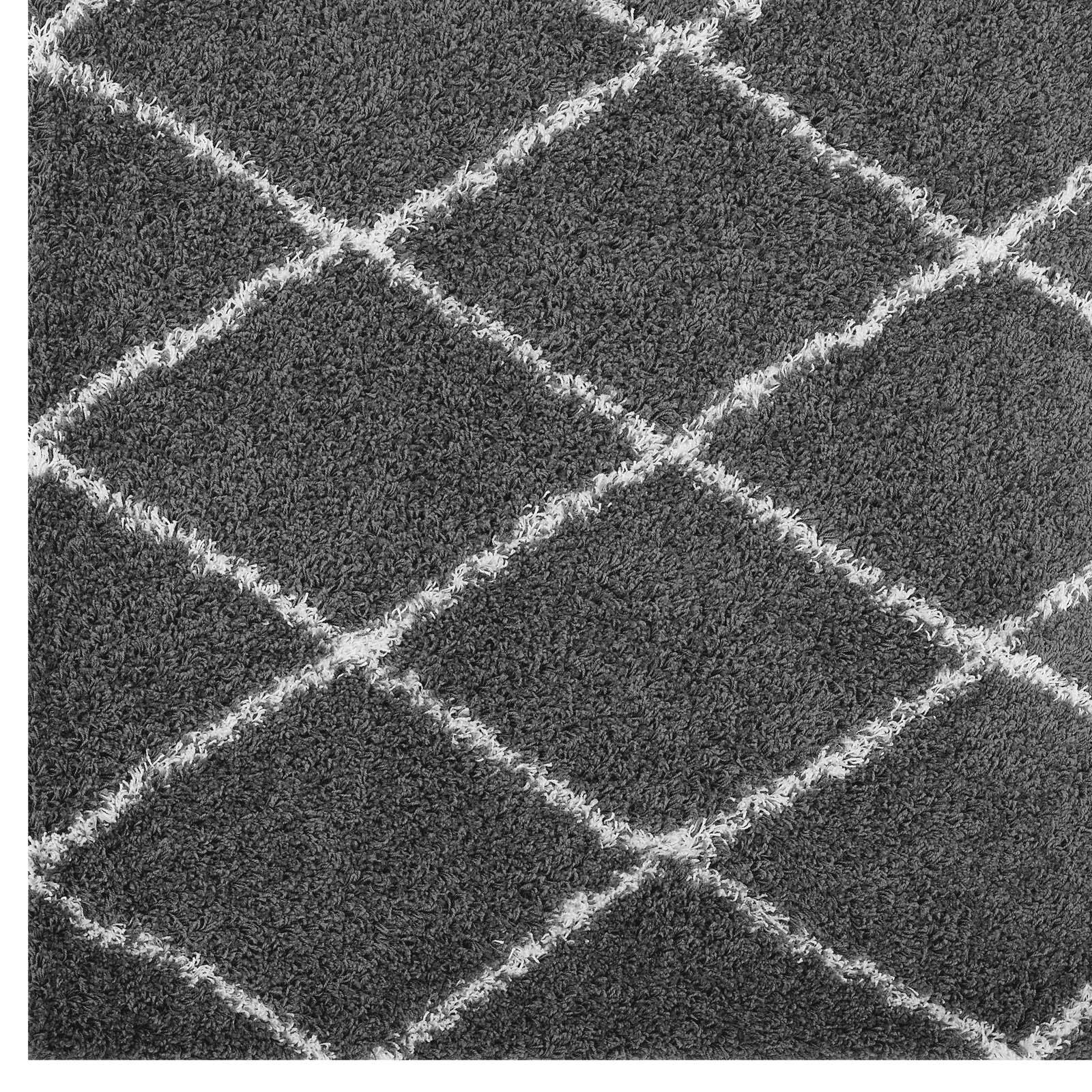 Alt View 1. Modway - Toryn Diamond Lattice Shag Area Rug - Dark Gray and Ivory.