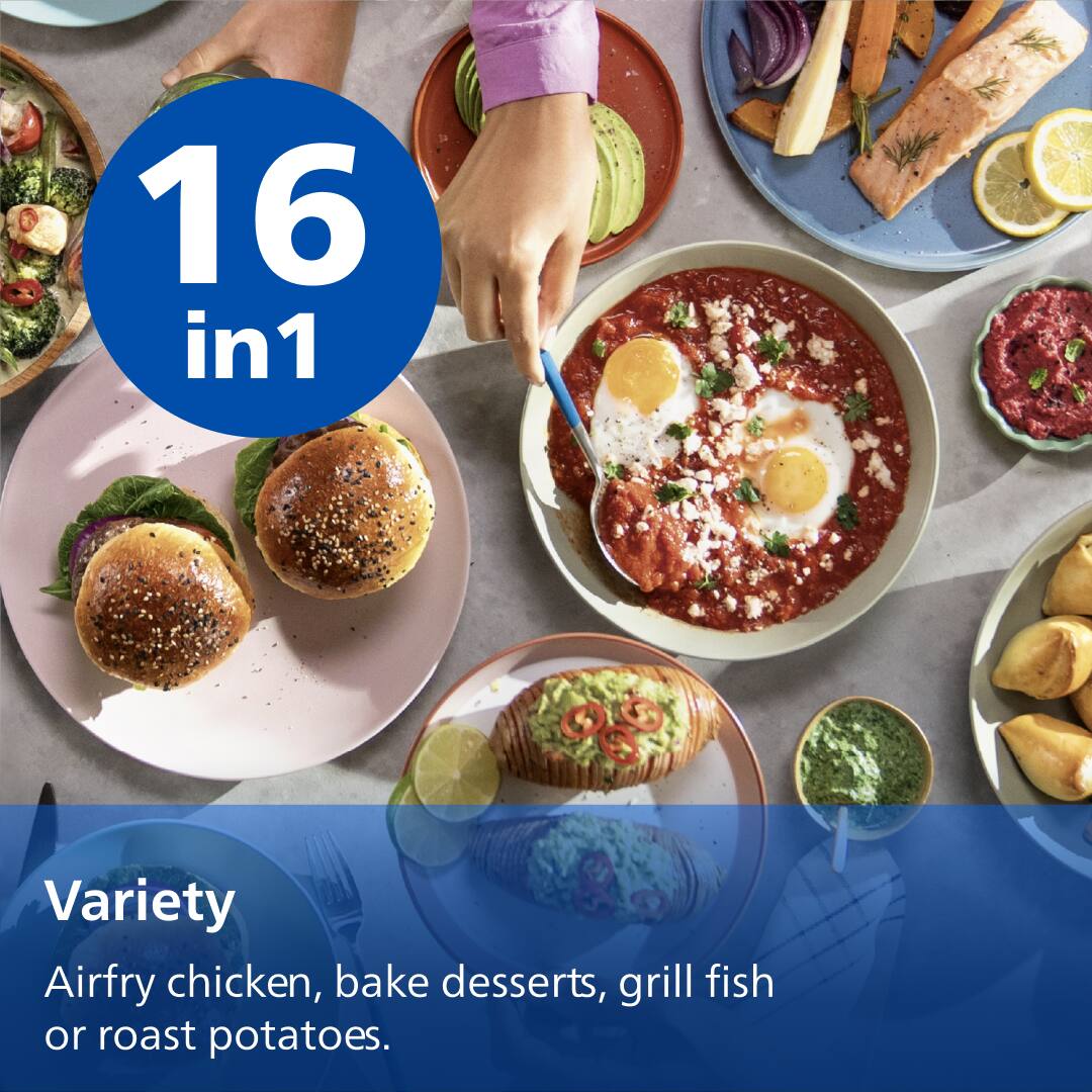 16 in 1

Variety

Airfry chicken, bake desserts, grill fish or roast potatoes.