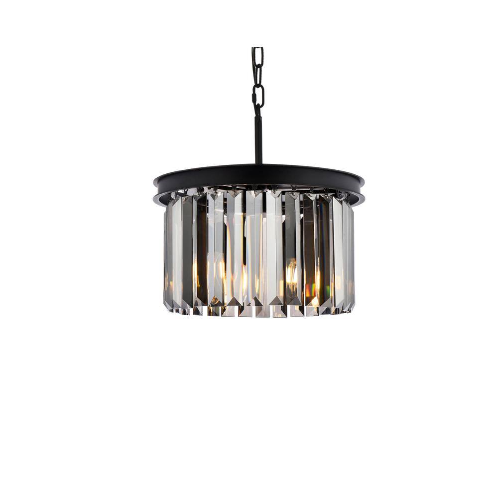 Angle. Urban Classic - Sydney 3 light Matte Black Pendant Silver Shade (Grey) Royal Cut Crystal - Matte Black.