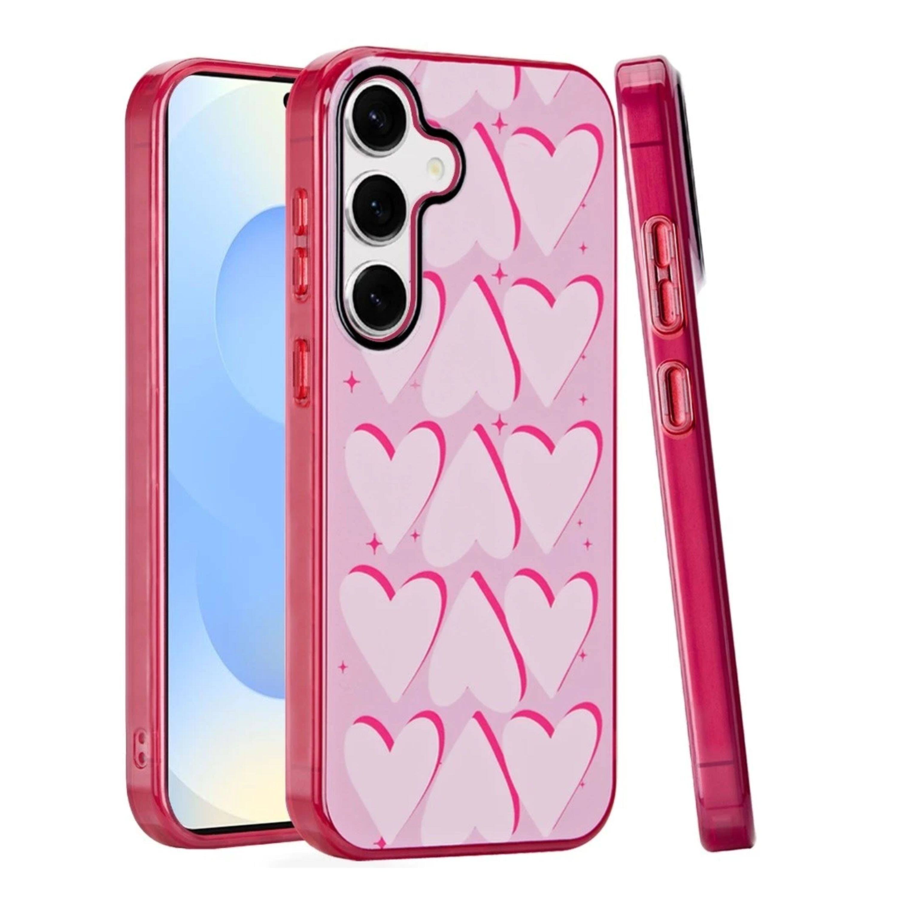 Angle. Kitcheniva - Layer In Mold Design TPU Case With Tempered Glass For Samsung S25/S24 Big Hearts - Multicolor.