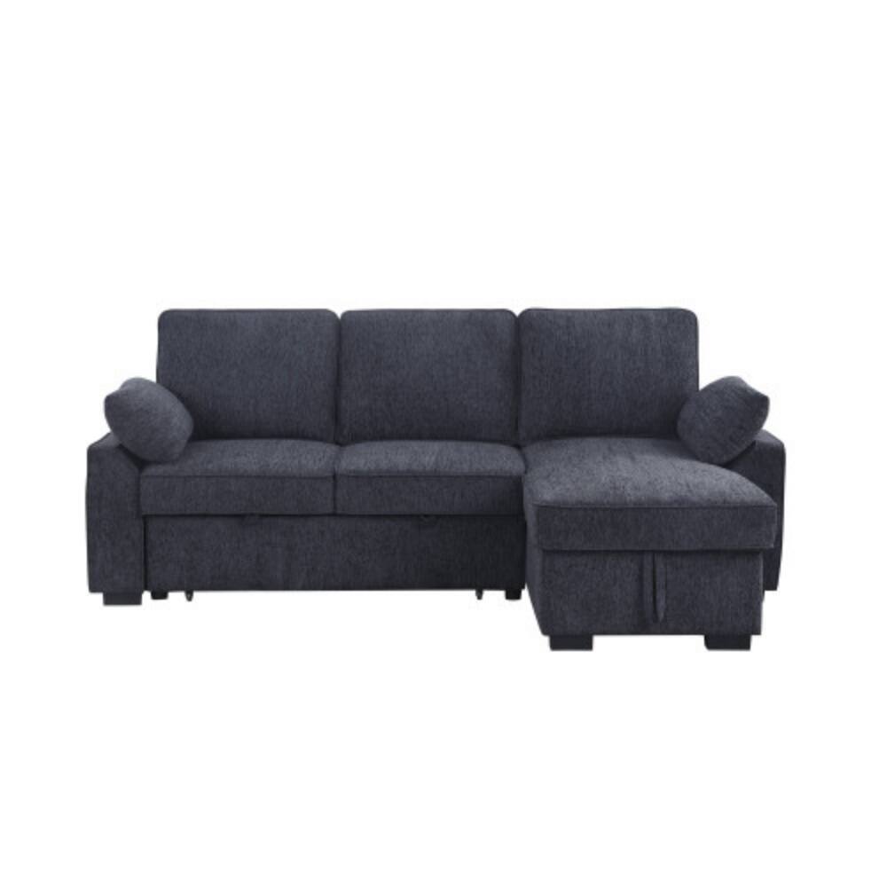 Alt View 2. LUCKY ONE - 91" Charcoal Chenille Reversible Sleeper Sectional with Storage Chaise, Drop-Down Table, Cupholders - Charcoal.