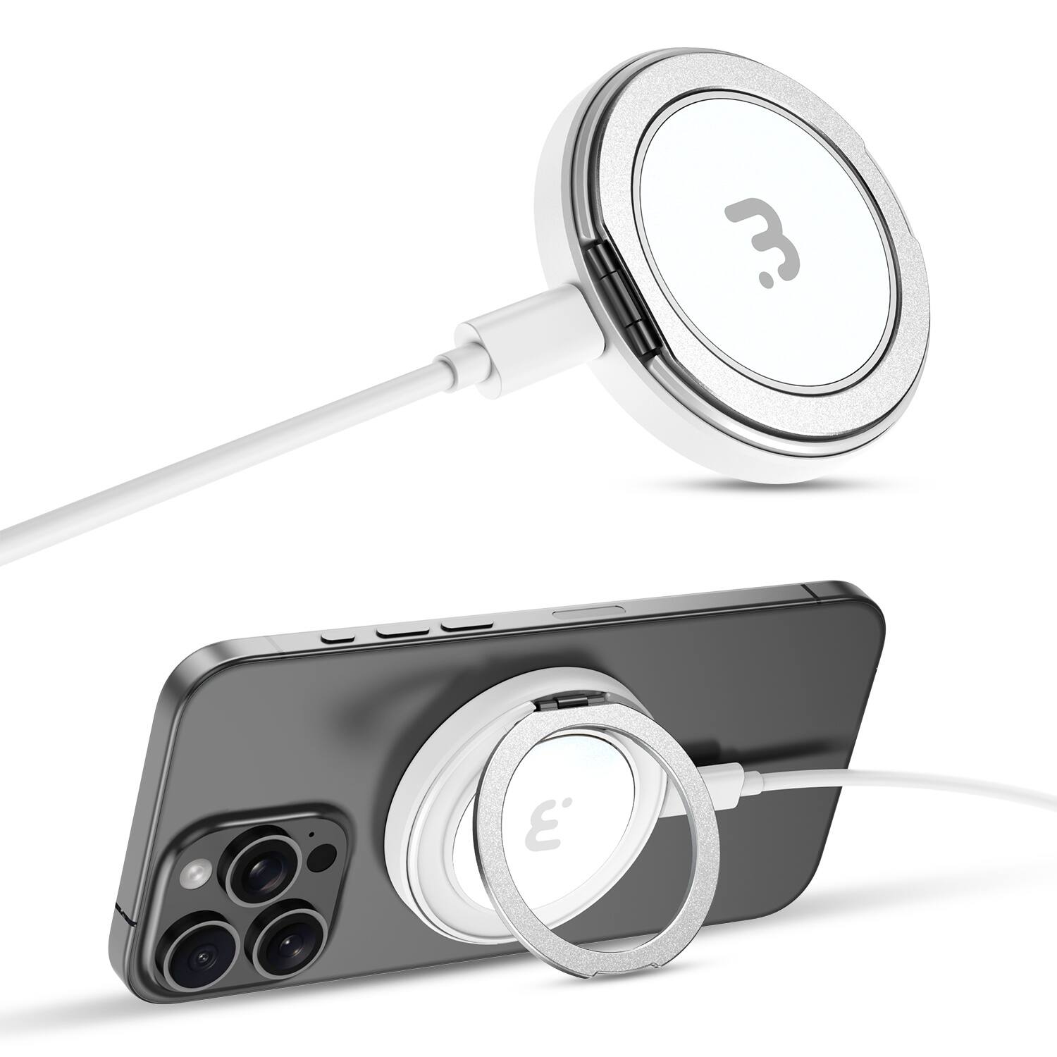 Alt View 1. Mybat Pro - MyBat Pro DockIt 360° MagSafe Wireless Charger + Ring Grip Stand - White - White.