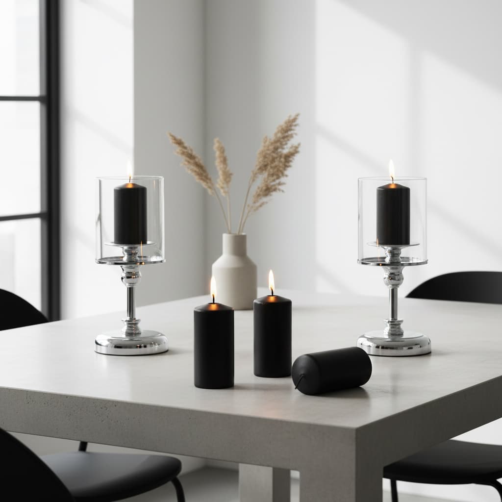 Alt View 2. FINEAK - 20-Piece 2x4" Black Pillar Candles - Dripless, Smokeless - Black.