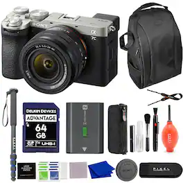 Sony - Alpha 7C II Full-Frame Camera with 28-60mm Lens (Silver) Bundle with Backpack, Monopod & More