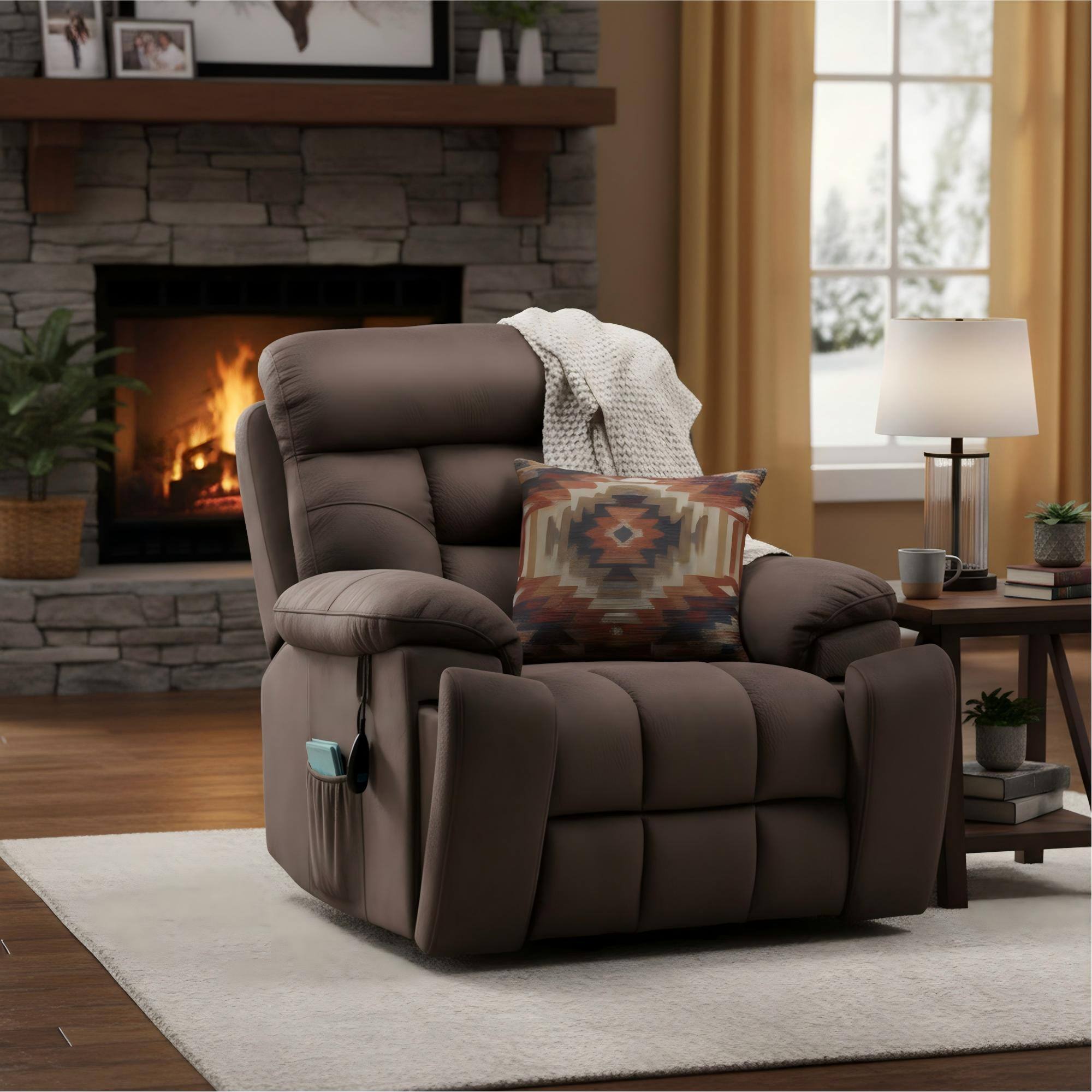 Alt View 1. Boyel Living - Oversize 26in Wide Power Lift Recliner Elderly 8 Massage Points Lumbar Heating German OKIN Motor Hidden Cup Holder - Antique brown.
