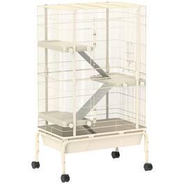 Pawhut - Small Animal Cage, 4 Levels Large Rolling Metal Ferret Cage w/ 5.9" Deep Tray, Ramps, Water Bottle