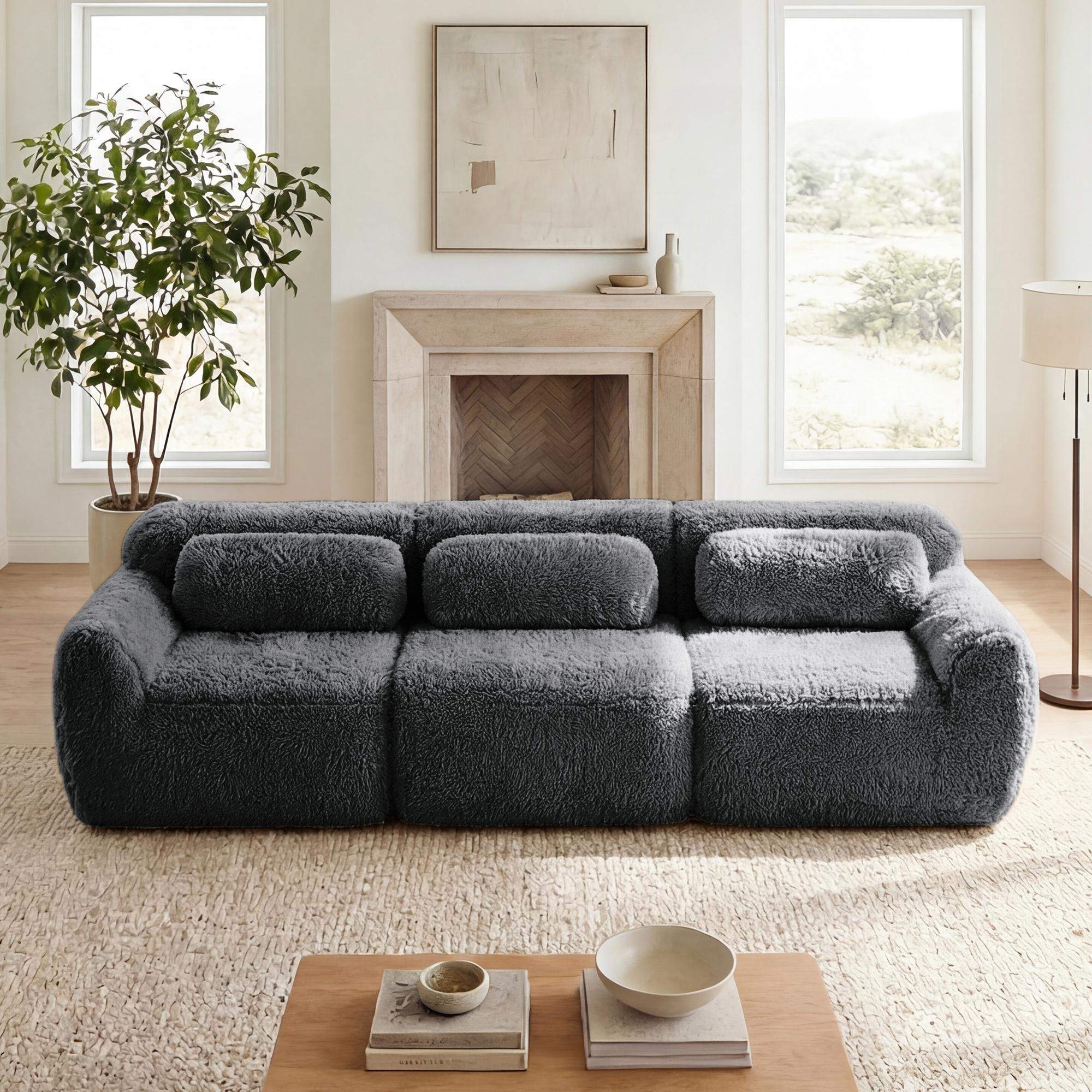 Angle. Roomtec - 114Soft And Fluffy Plush FabricModular Sectional Sofa CouchesErgonomic Design With Throw PillowsFullcompression Vacuum - DARK GREY.