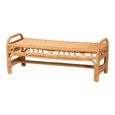 Front. bali & pari - Ayala Natural Rattan Accent Bench - Handwoven Wicker Accent Seating with Decorative Apron and Integrated Handles - Light Honey.