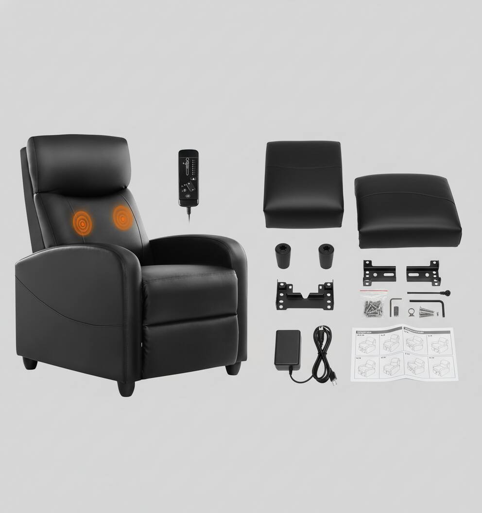 Alt View 2. AOITUN - Massage Recliner Chair with Heat, PU Leather Living Room Sofa, Vibration Heated Seat, Home Theater Armchair, Black - Black.