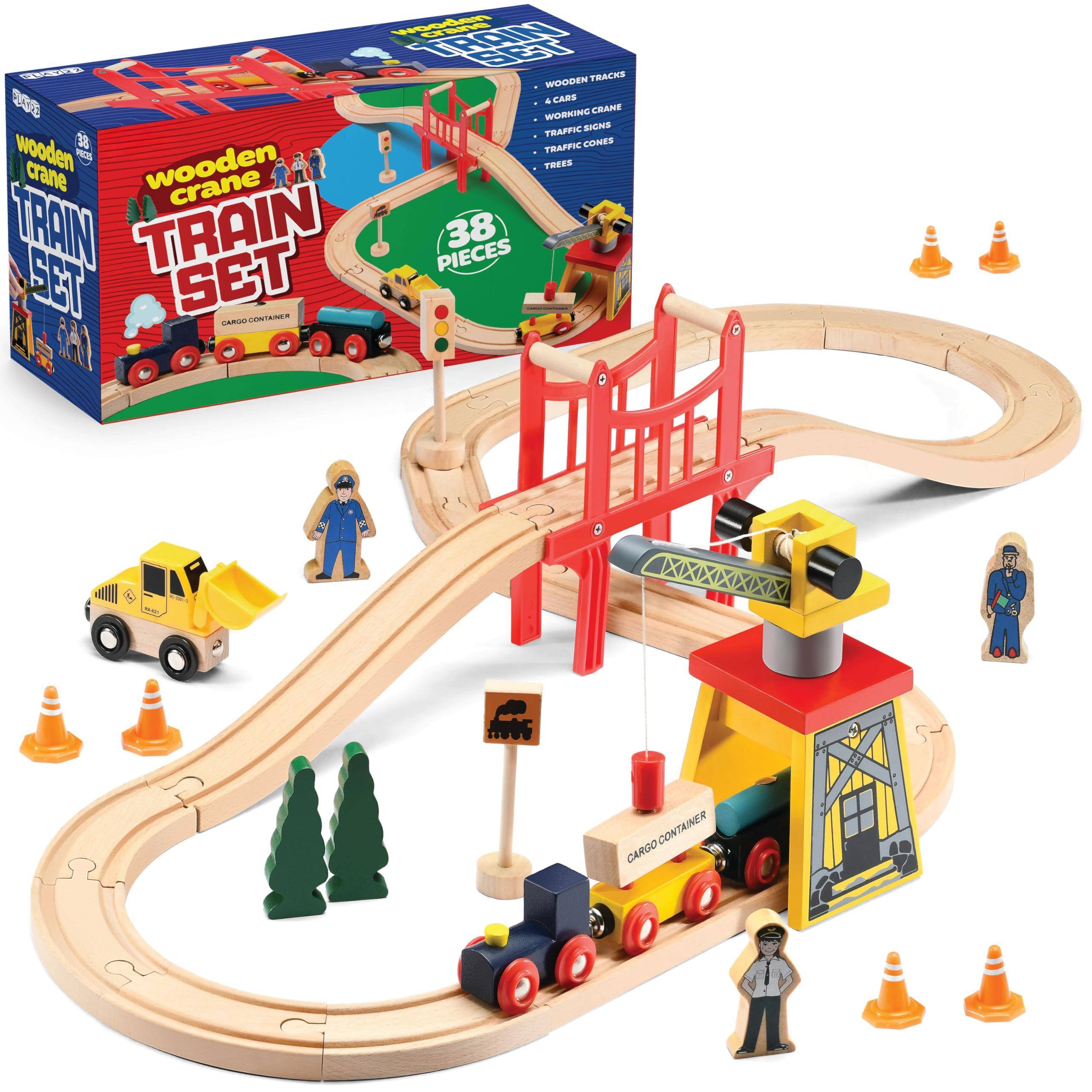 wooden crane TRAIN SET  
38 PIECES  
wooden crane  
TRAIN SET  
CARO CONTAINER  
WOODEN TRACKS  
WOODEN CARS  
WORKING CRANE  
TRAFFIC CONES  
TRAFFIC SIGNS  
TREES