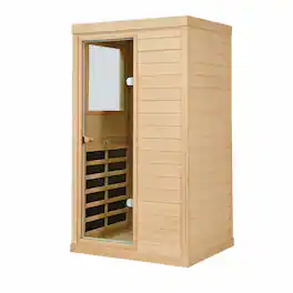 RYHNUYNE - One Person Far Infrared Sauna, Canadian Hemlock Wood, Left-Hinged Door, Indoor Home Spa, 6 Heating Panels, Bluetooth - Natural Wood