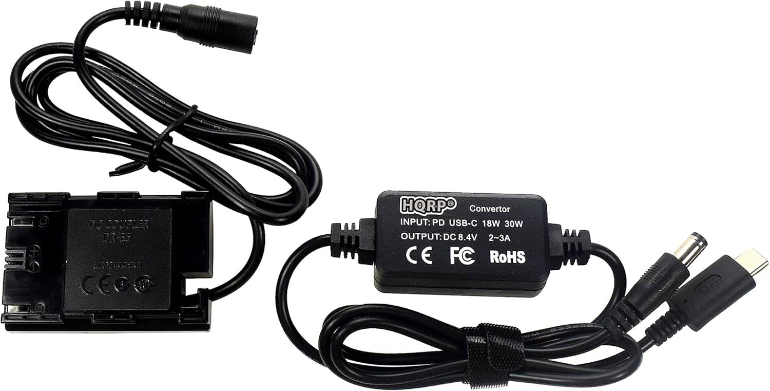 HQRP - USB-C DC Converter for Canon ACK-E6 ACKE6 EOS 60D 70D, 5D Mark II, 5D Mark III, 5DS 5DS-R 6D, 6D Mark II 7D Camera