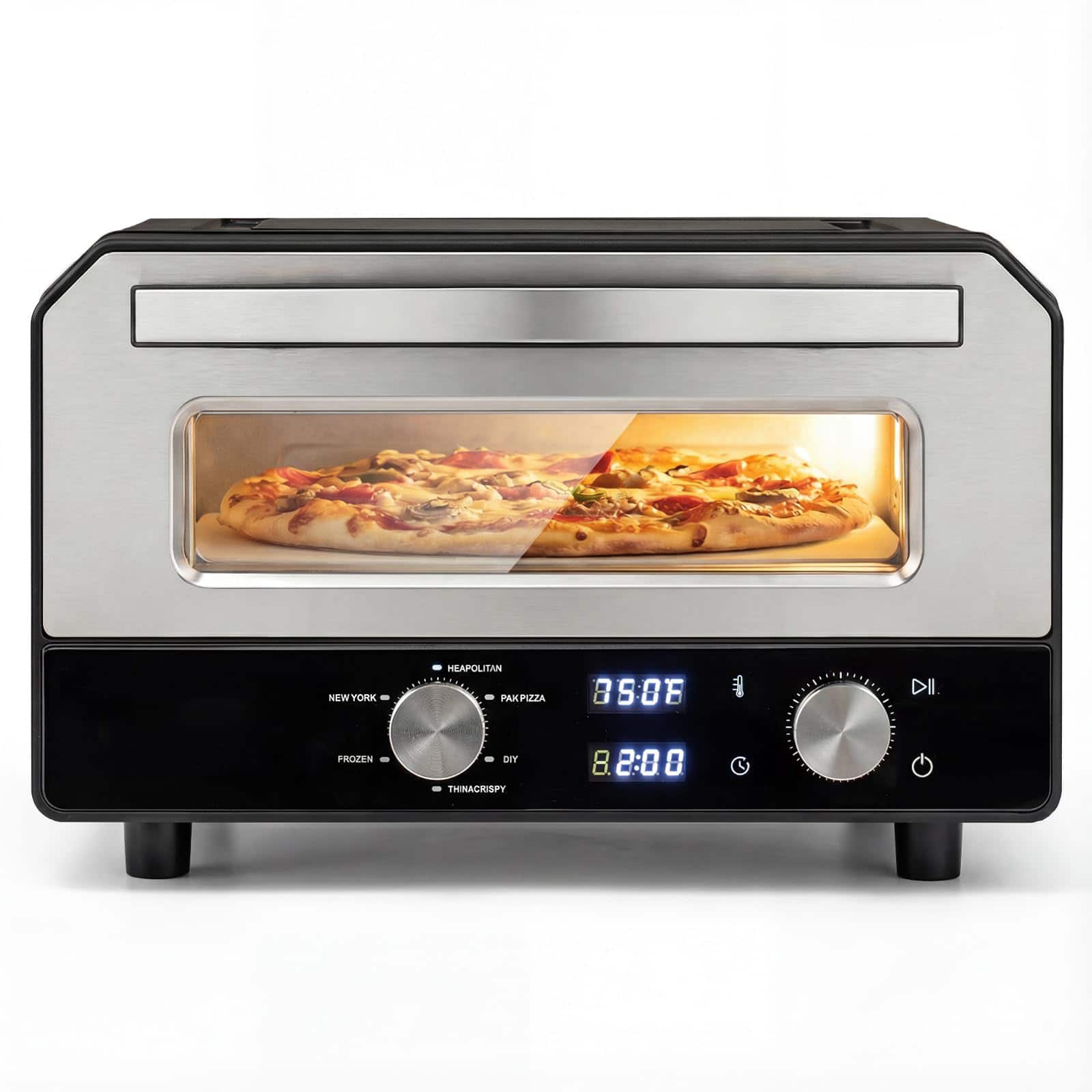 Ecooso - Countertop Electric Pizza Oven for 12" Pizzas, Fast-Heat Indoor Pizza Maker - Black