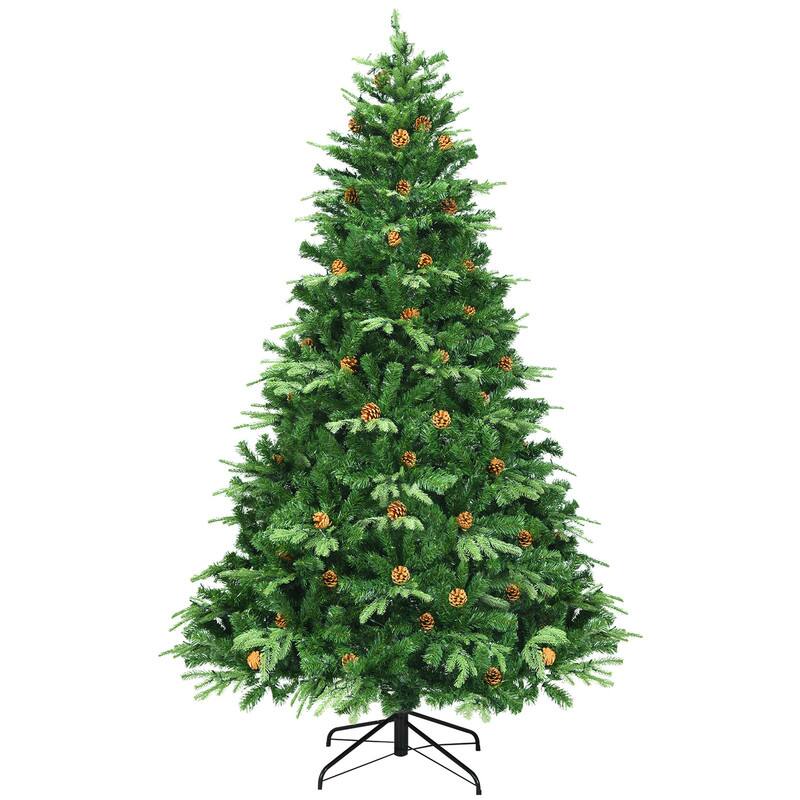 Alt View 3. WELLFOR - 7.5 ft Pre‑lit Hinged Artificial Christmas Tree with Natural Pine Cones &Metal Stand‑Christmas Indoor Decoration - Green.