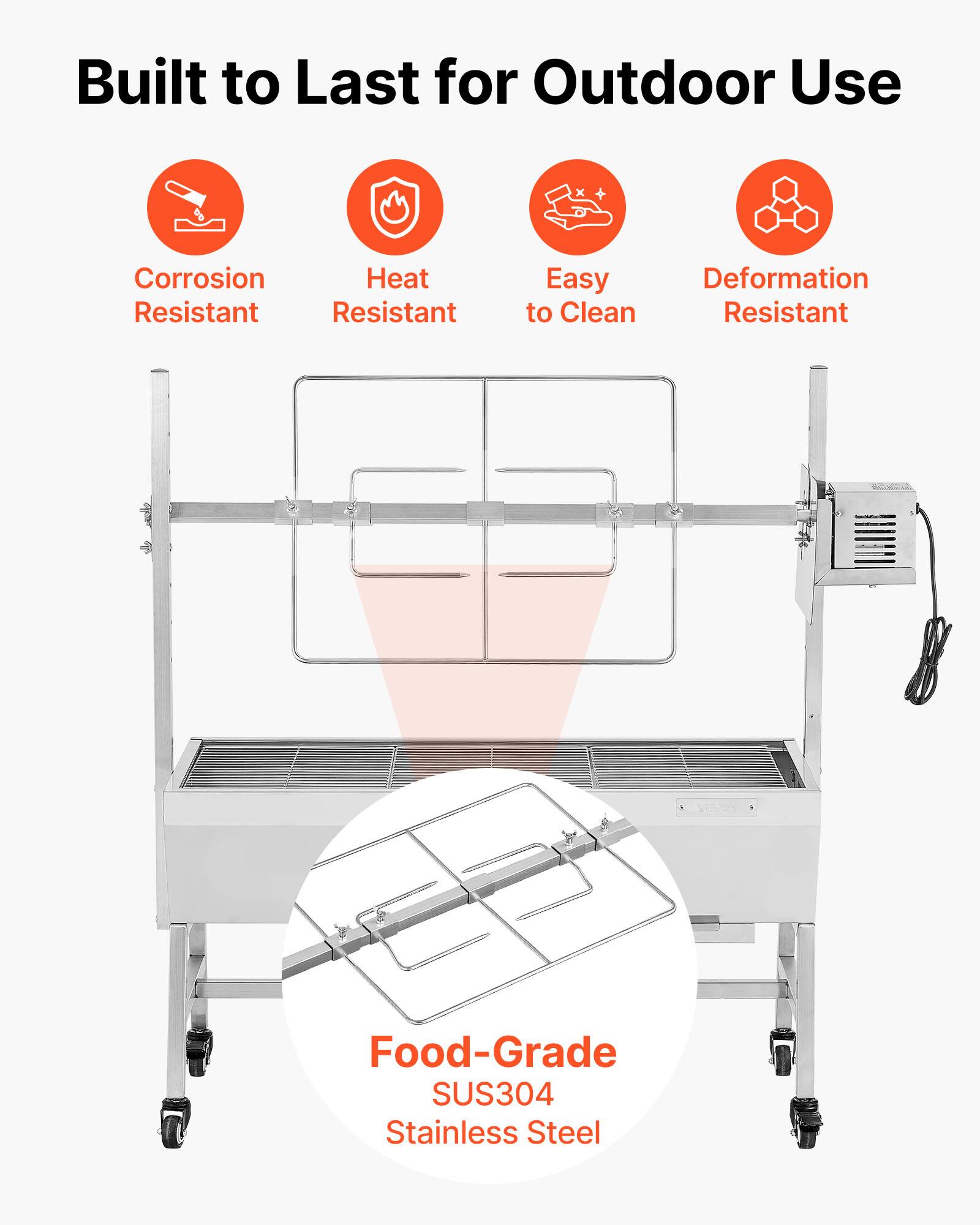 Built to Last for Outdoor Use

- Corrosion Resistant
- Heat Resistant
- Easy to Clean
- Deformation Resistant

Food-Grade SUS304 Stainless Steel