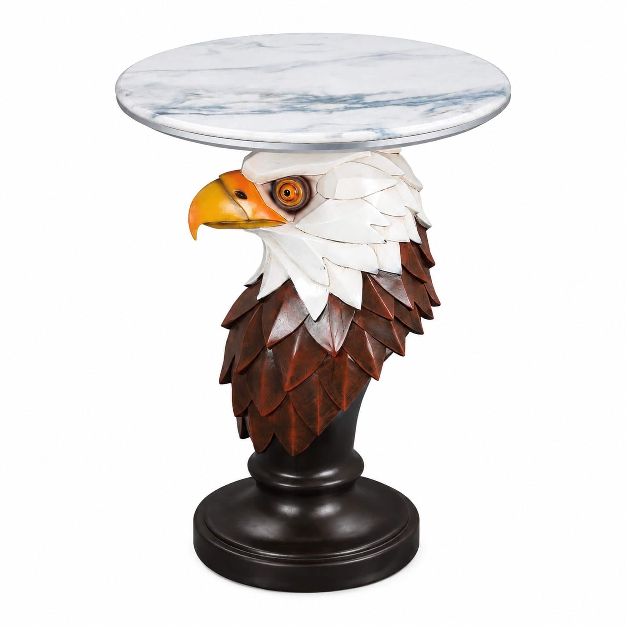 Front. RYHNUYNE - Realistic Eagle Head Accent Table with Faux Marble Top for Living Room and Nature Decor - Brown.