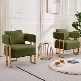 GOODSILO - Modern Decorative Chair Set with Gold Metal Legs and Plush Upholstery for Living Room and Office - Green
