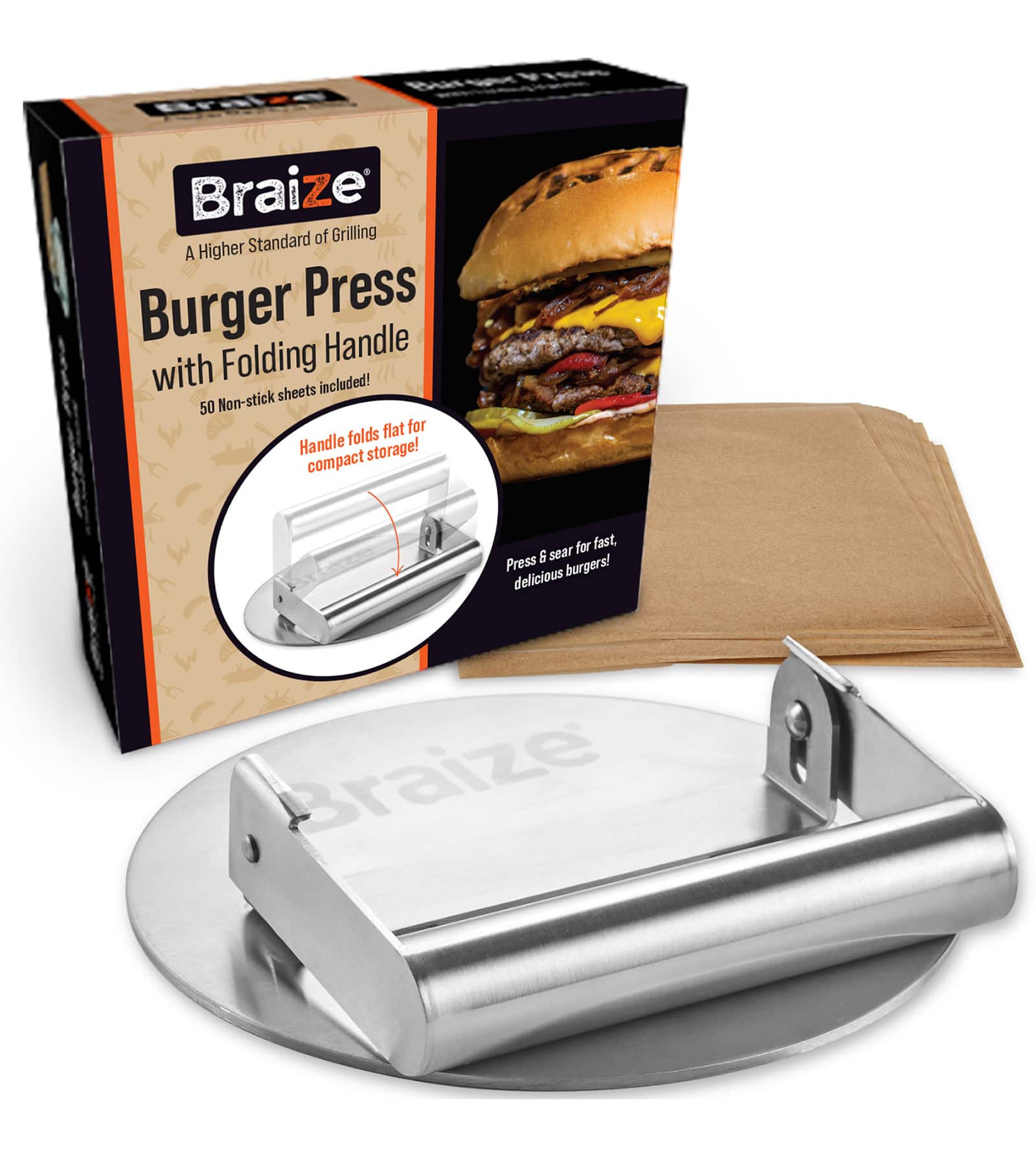 Braize - Burger Press with Folding Handle - Silver price history on PriceWatchPro