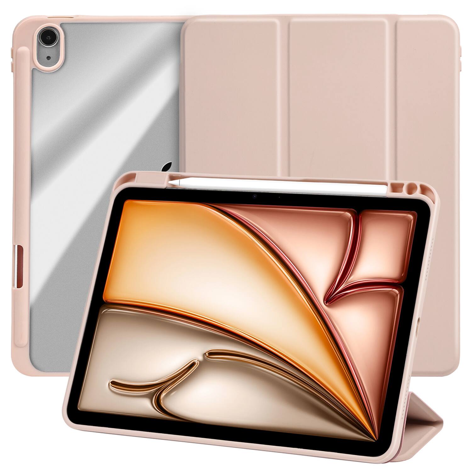 Vena - For Apple iPad Air 11 Inch Case Clear, iPad Air M3 Case 2025, Slim Trifold Stand, iPad Air 5th Generation Cover - Pink