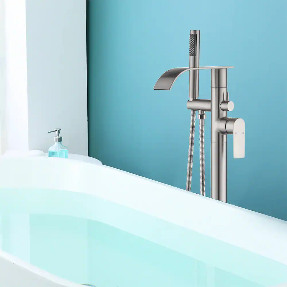 Alt View 2. Boyel Living - Brushed Bathtub Faucet Dual Function 360 Degrees Rotatable 1.5m SUS304 Hose Single Handle - Brushed Nickel.
