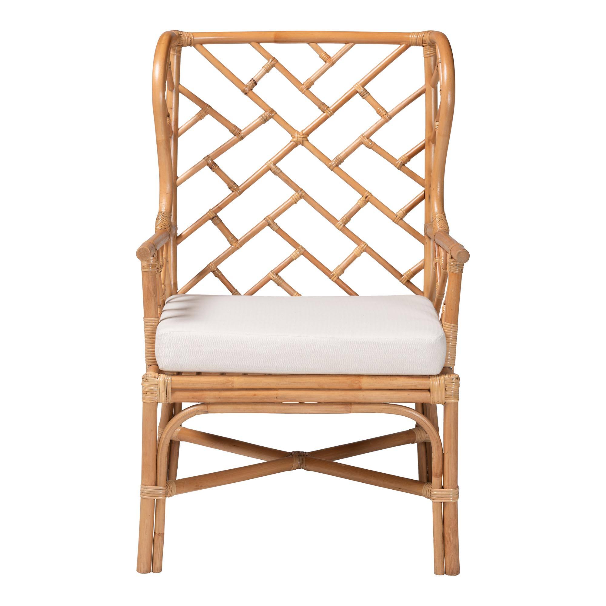 Angle. bali & pari - Ray Natural Rattan Wingback Armchair with Removable Cushion - Natural Rattan.
