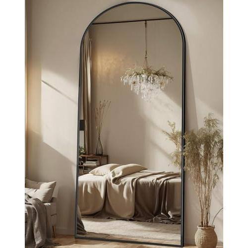 Live At Space - Full Length Mirror 58"x19" Arched Floor Glassless With Stand Mirrors Freestanding Wall Mounted For Living Room - Black-71"L x 32"W