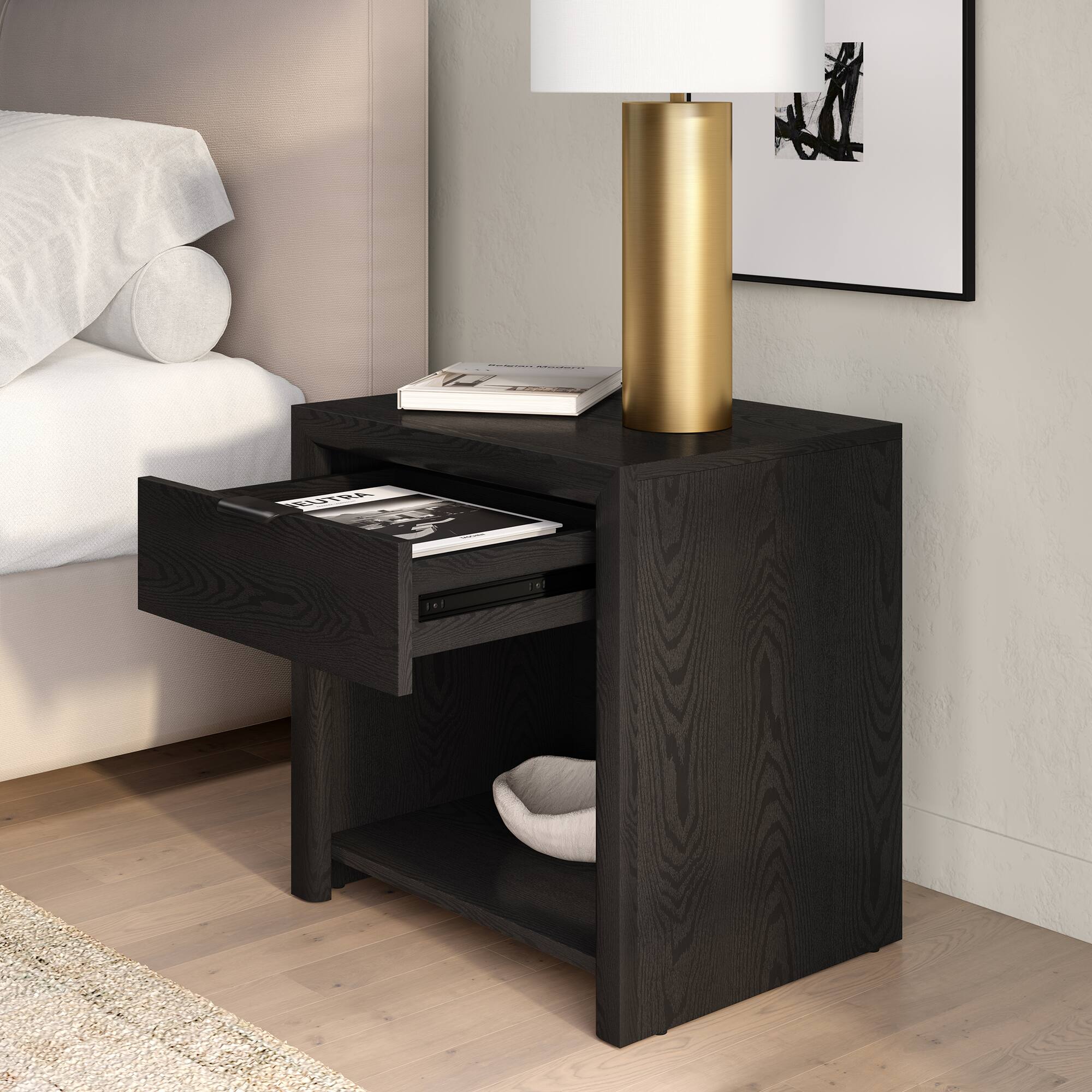 Alt View 4. Hudson&Canal - Clara 24" Rectangular Nightstand in Black Grain - Black.