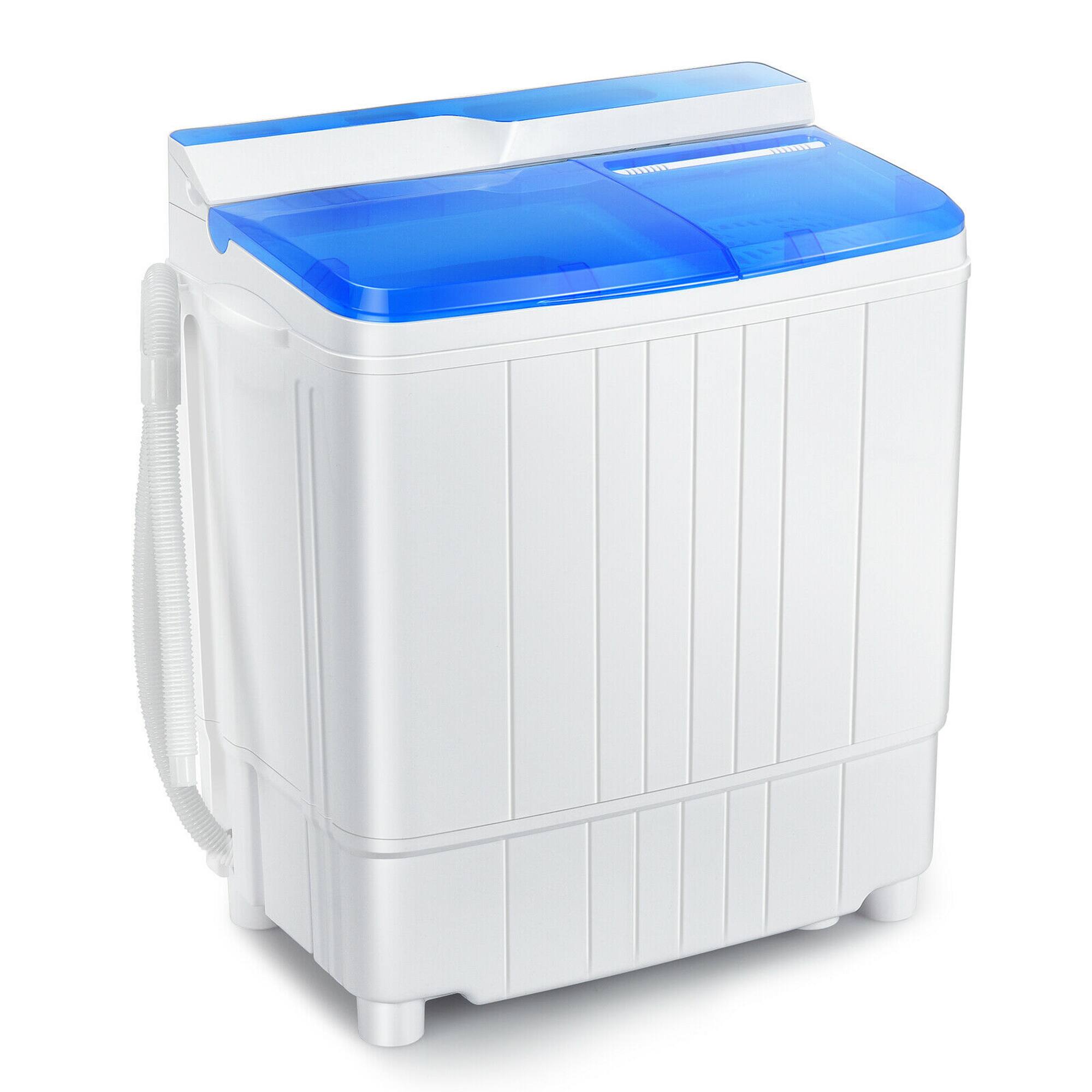 Front. Costway - 13 lb. Portable Compact Mini Twin Tub Washing Machine with Drain Pump Spinner - Blue and White.