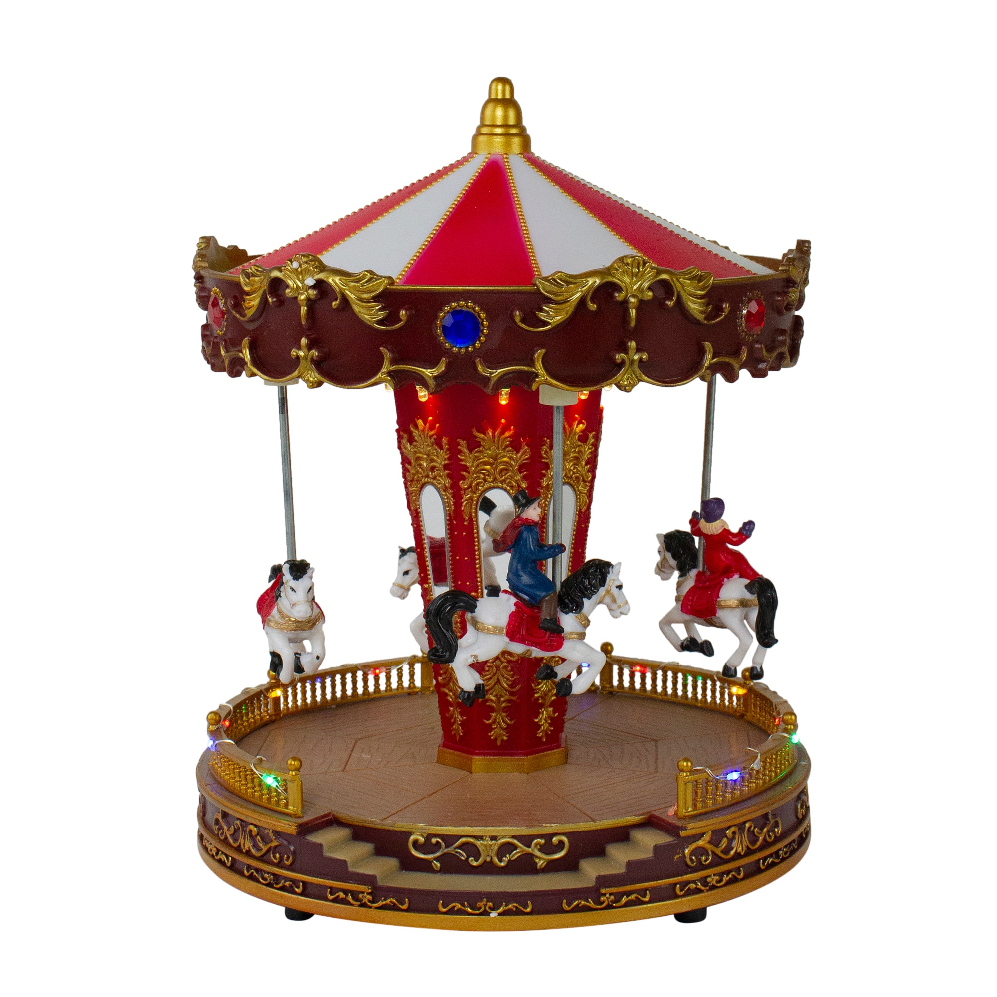 Northlight - LED Lighted and Animated Horses Christmas Carousel Village Display - 11" - Red