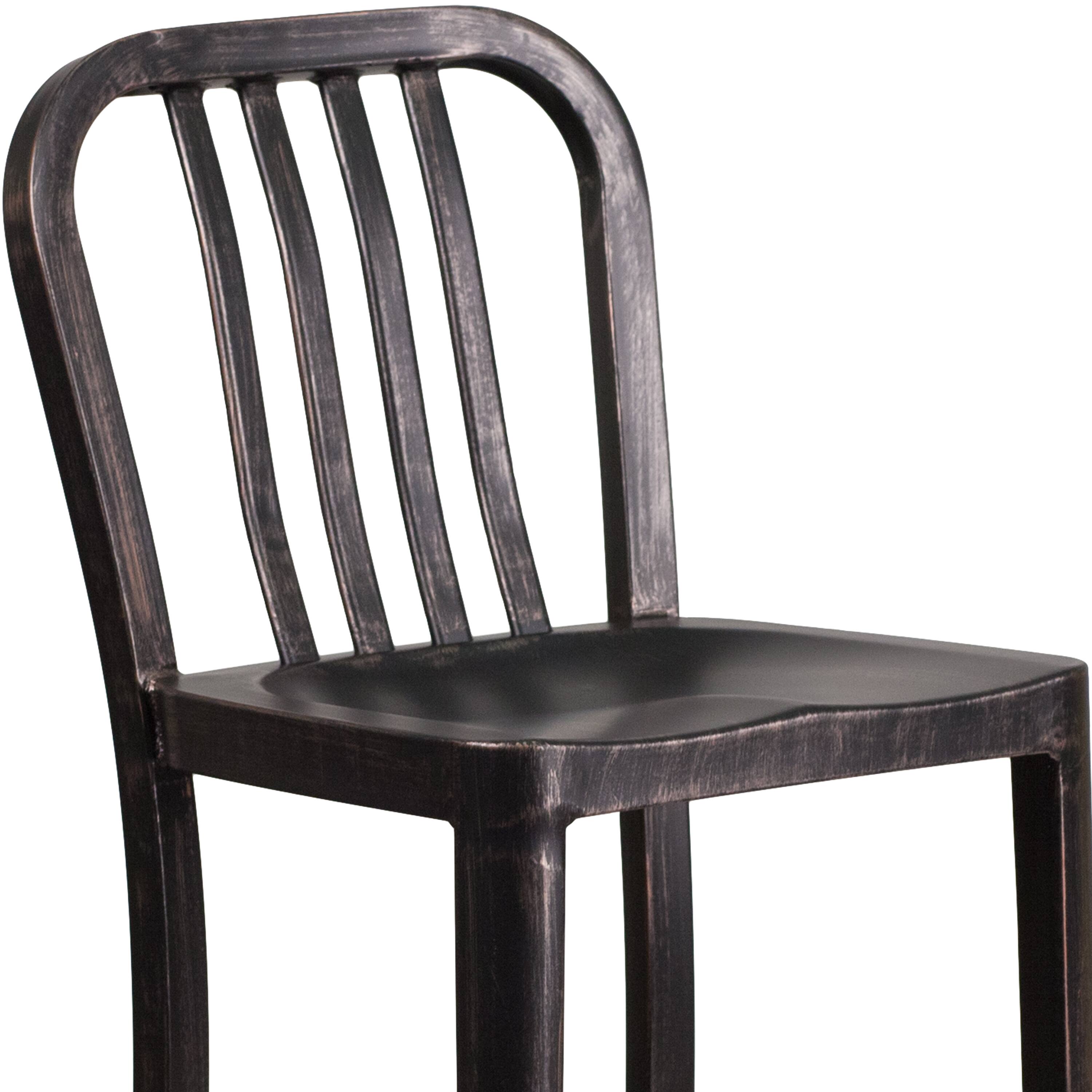 Alt View 9. Emma + Oliver - Commercial Grade 30"H Colorful Metal Indoor-Outdoor Vertical Slat Back Barstool - Black-Antique Gold.