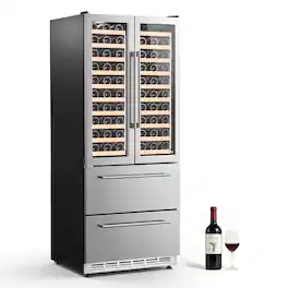 VEVOR - 30in Wine Fridge Beer Cooler Refrigerator 120 Bottle 234 Can Capacity, Home Bar, Four-Door & Triple-Zone Compressor - Black;Silver