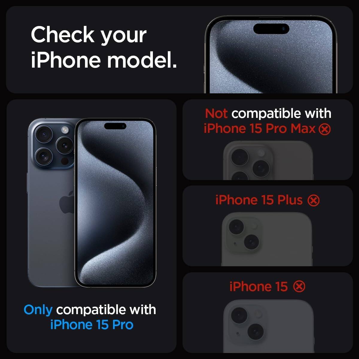 Check your iPhone model.

Not compatible with:
- iPhone 15 Pro Max
- iPhone 15 Plus
- iPhone 15

Only compatible with iPhone 15 Pro