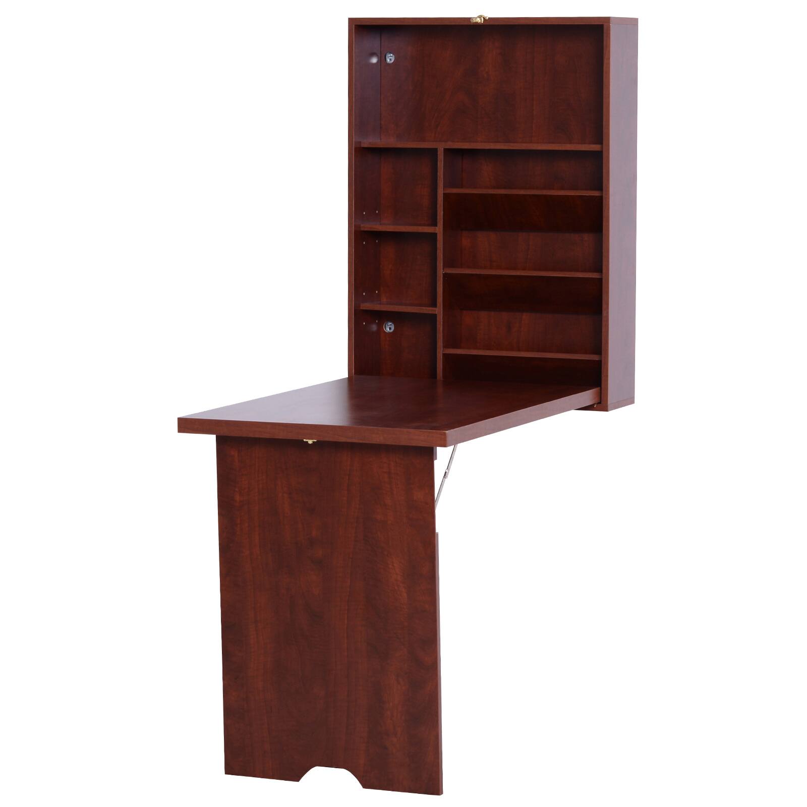 Front. Homcom - Wall Mounted Desk, Fold Out Convertible Desk, Multi-Function Computer Table Floating Desk with Shelves - Brown.