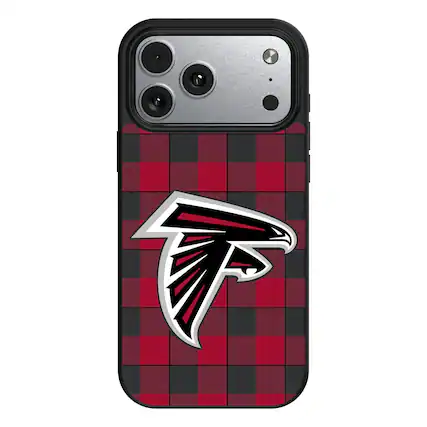 Front. Keyscaper - Atlanta Falcons Plaid Magnetic Bump iPhone Case - 17 Pro - Black.