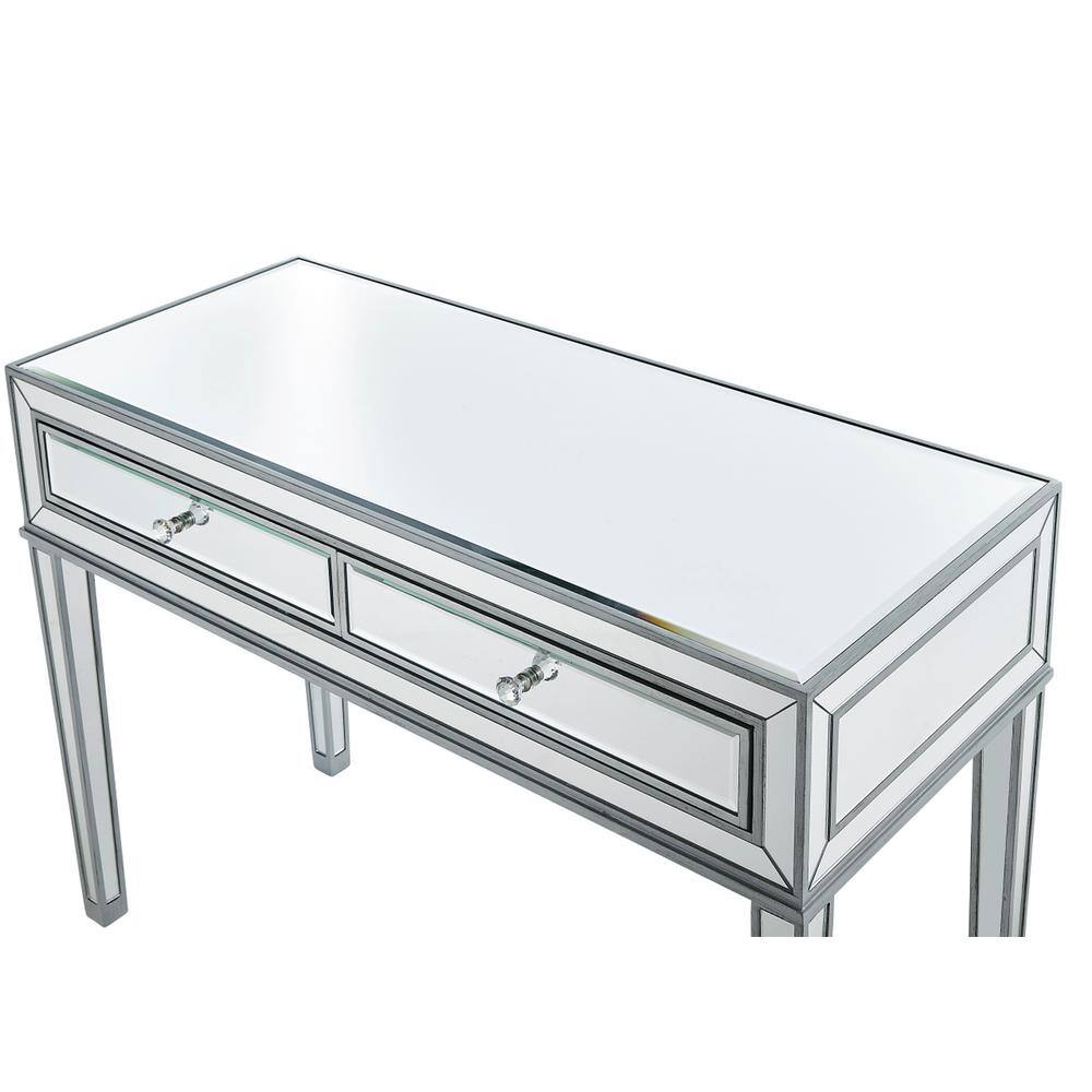 Left. Elegant Decor - Desk 42in. W x 18in. D x 30in. H in antique silver paint - Antique Silver.