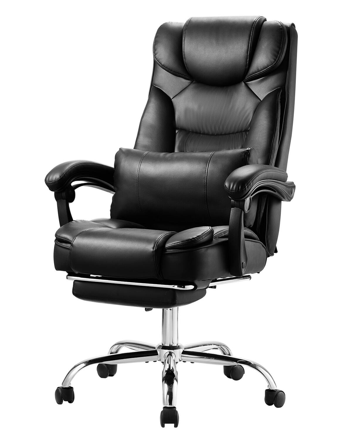 Front. VEVOR - Executive Office Chair with Footrest, 300lb Capacity Office Chair with Lumbar Pillow, Height Adjustable Ergonomic Chair - Black.