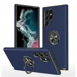 Kitcheniva - Rubberized Dual Layer Magnetic Ring Stand Phone Case For Samsung Galaxy S23 Plus - Dark Blue