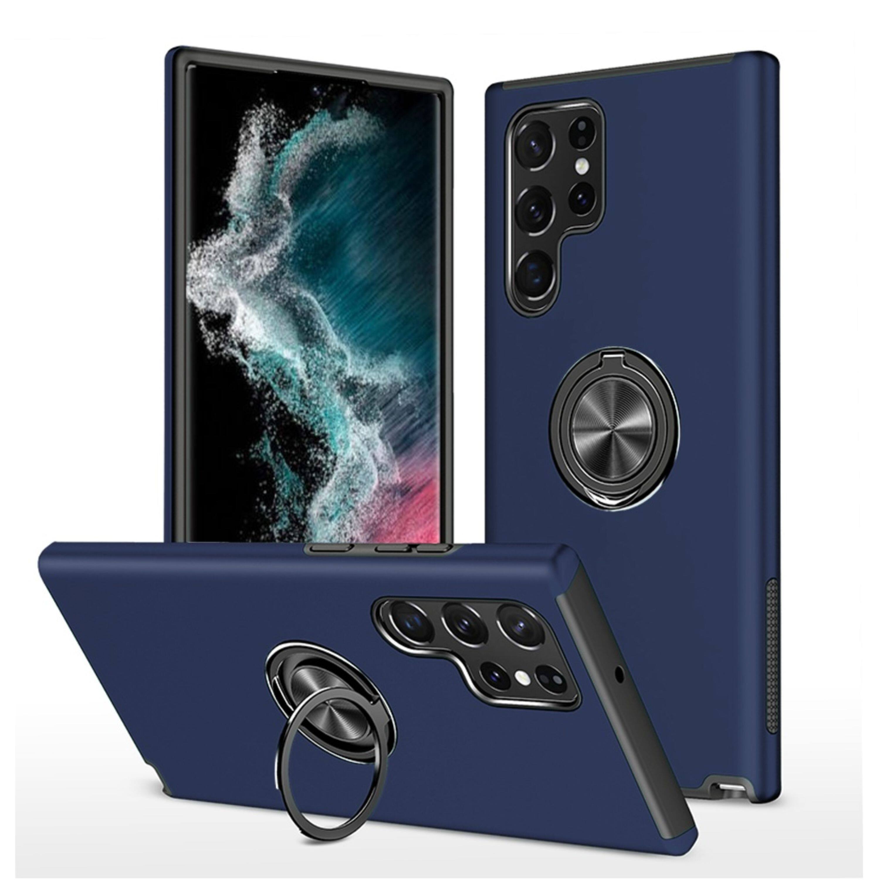 Kitcheniva - Rubberized Dual Layer Magnetic Ring Stand Phone Case For Samsung Galaxy S23 Plus - Dark Blue