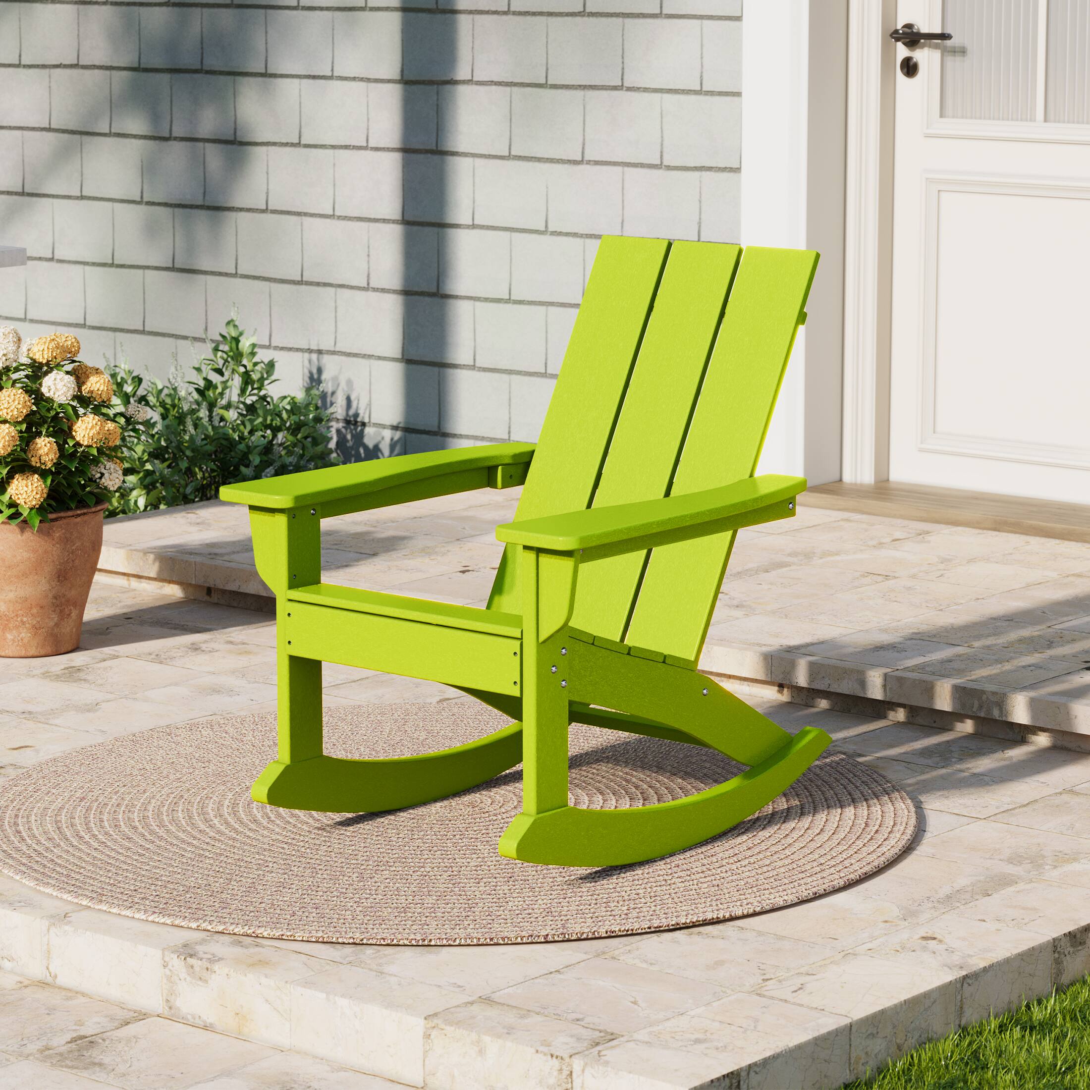 Angle. WestinTrends - WestinTrends Ashore Outdoor Patio Modern Adirondack Rocking Chair - Lime.