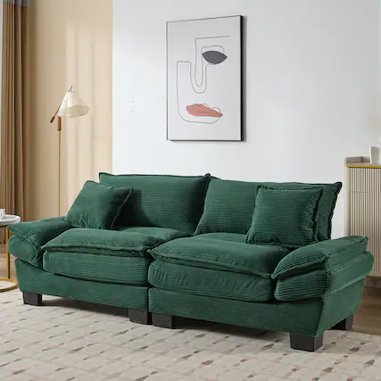Front. Tiramisubest - Corduroy Couch Loveseat Sofa with Pillows,Comfy Upholstered Deep Seat Sofa for Bedroom,Living Room,Office-Green - Green.