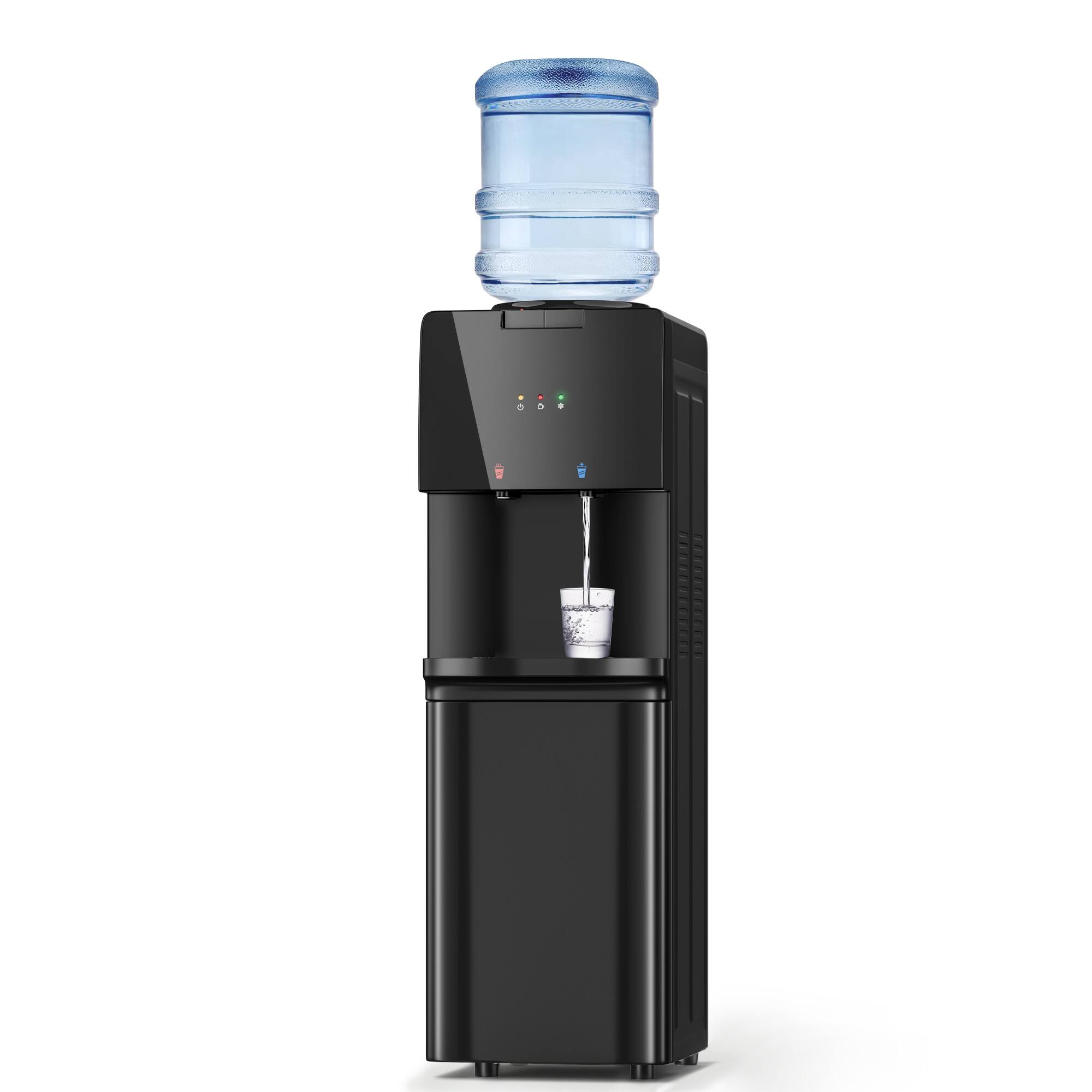 Front. Manastin - Top Loading Water Cooler Dispenser, For 3 or 5 Gallon Bottles, Black - Black.